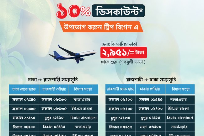 ঢাকা-রাজশাহী-ঢাকা রুটে বিমান ভ্রমণ সম্পর্কিত সকল তথ্য